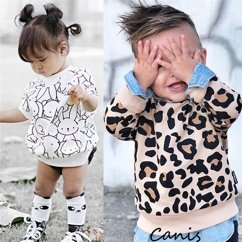 

PUDCOCO Newest Toddler Kid Baby Girl Boy Bunny Leopard Print Long Sleeve Tops Sweatshirt Spring Autumn Hoodie Coat 1-7T
