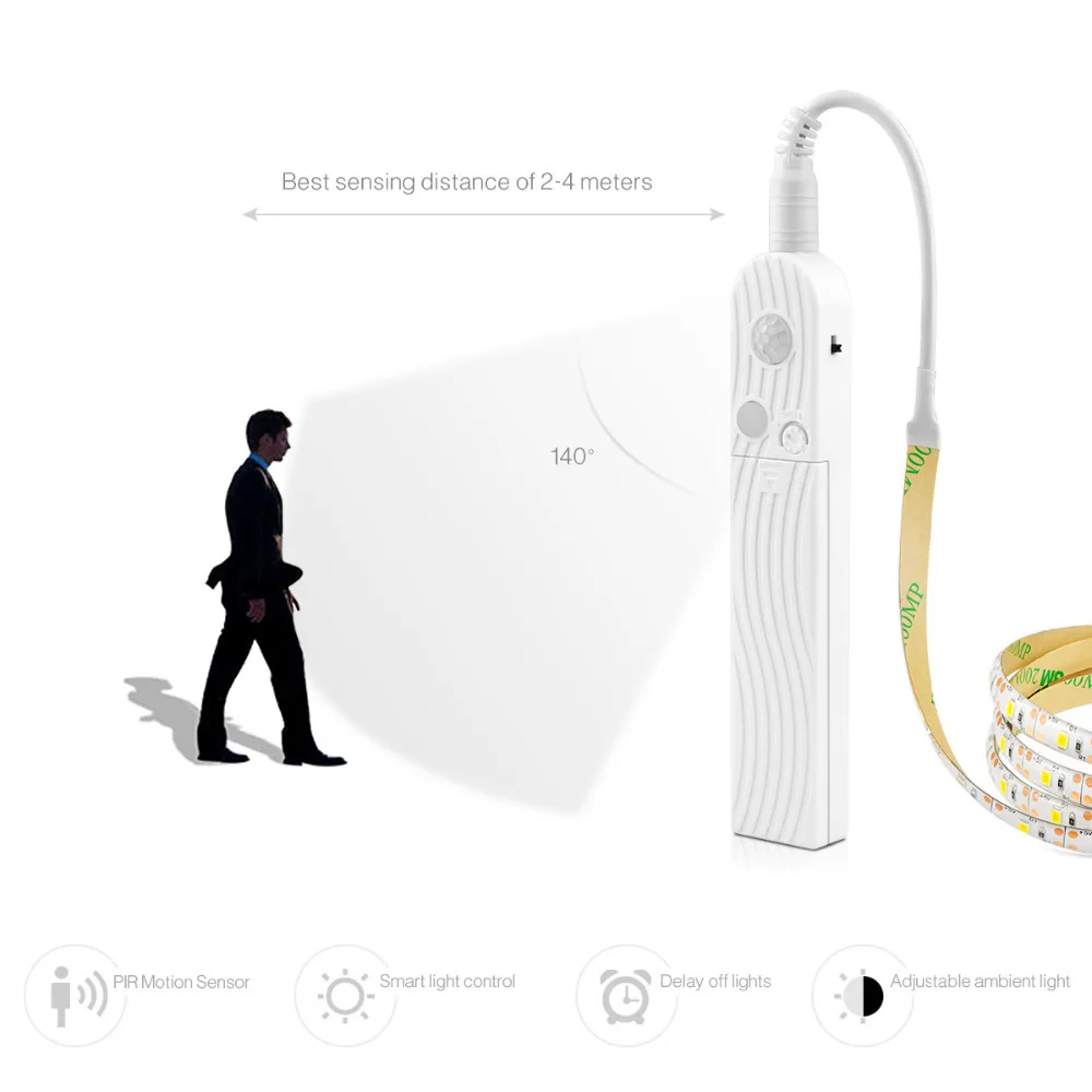  Led Night Light Motion Sensor Strip Light Smart Turn On Off 1m 2m 3m 60leds/m Bed Light Flexiable L