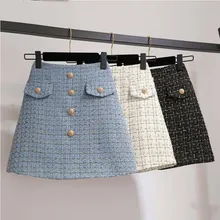 High Waist Bodycon Sexy Plaid Mini Skirt Women Button Front A Line Zipper Back Tweed Office Skirt High Waist Bodycon Sexy Plaid Mini Skirt Women Button Front A Line Zipper Back Tweed Office Skirt