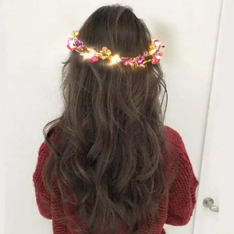 Вечерние венки для волос, повязка на голову в виде цветка, светодиодный светильник, лента для волос, гирлянды для женщин на Хэллоуин, Рождество, светящийся венок