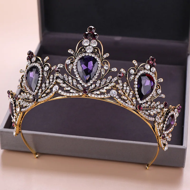 

High Grade Pageant Crown Tiara Vintage Purple Stone Tiara Handmade Crystal Wedding Hair Jewelry Women Headband
