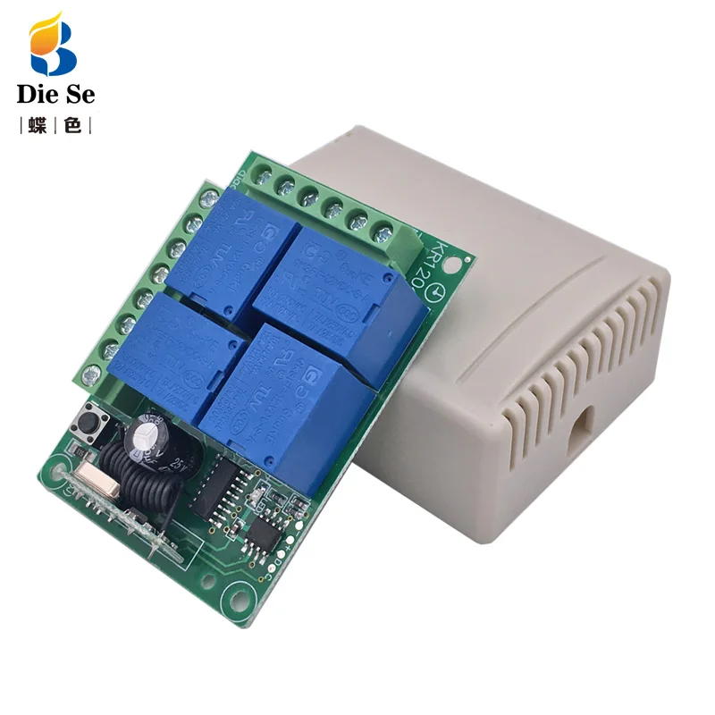 433MHz Universal Wireless Remote Control DC 12V 4CH Relay Receiver Module RF 4 Button Remote Control Garage door Opener Light