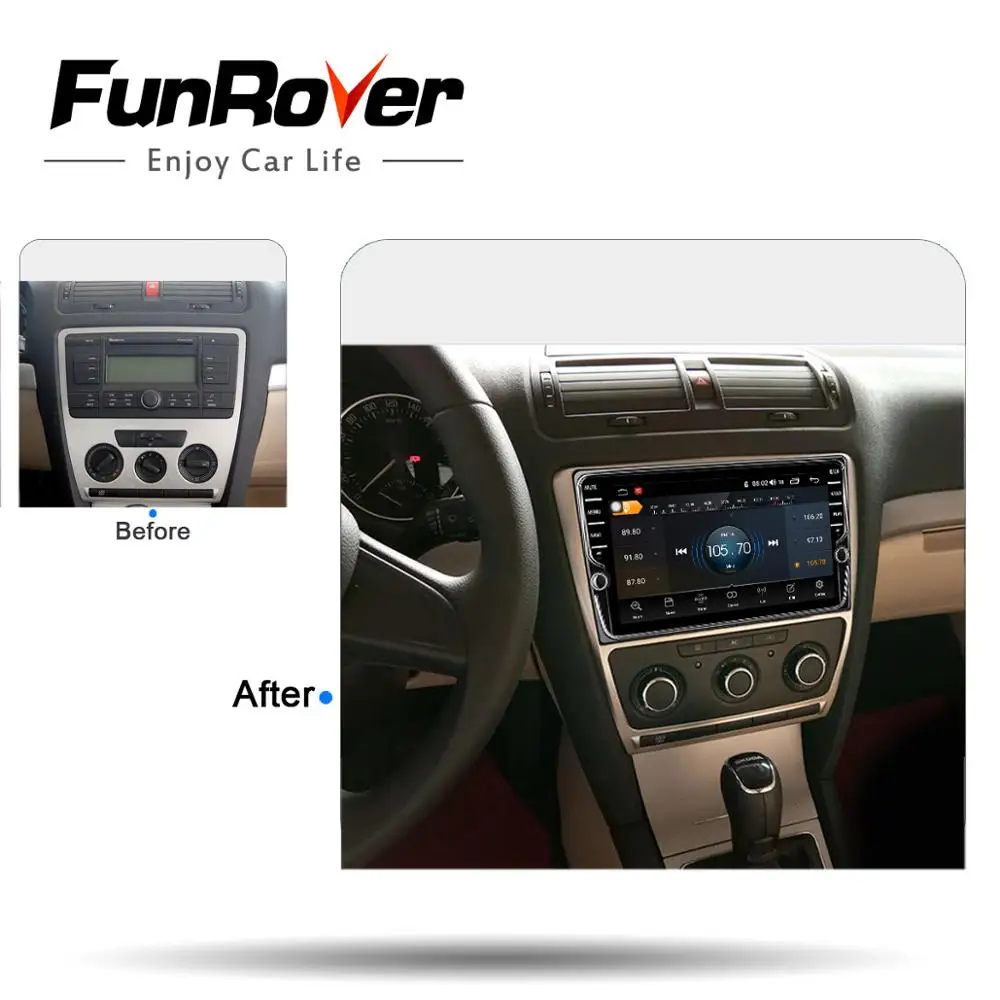 Excellent Funrover octa core android9.0 car dvd multimedia player For Skoda Octavia 2008-2013 A 5 A5 Yeti Fabia gps DSP 4G RAM 64G ROM LTE 1