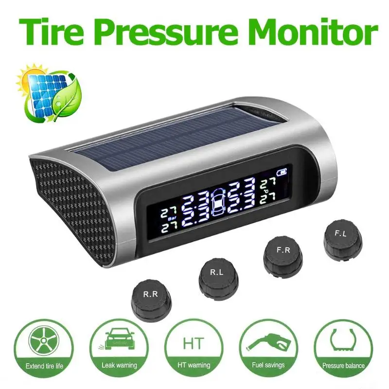

VODOOL Solar TPMS Car Tire Pressure Alarm Monitor System 4 Wheel External / Internal Tyre Sensor Temperature D02W D02N Visture