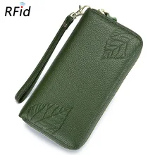 Зеленый женский длинный кошелек RFID из натуральной кожи, кошелек для карт, 6 дюймов, сумка для телефона, Женский Большой Вместительный клатч, кошелек, кредитный держатель для карт