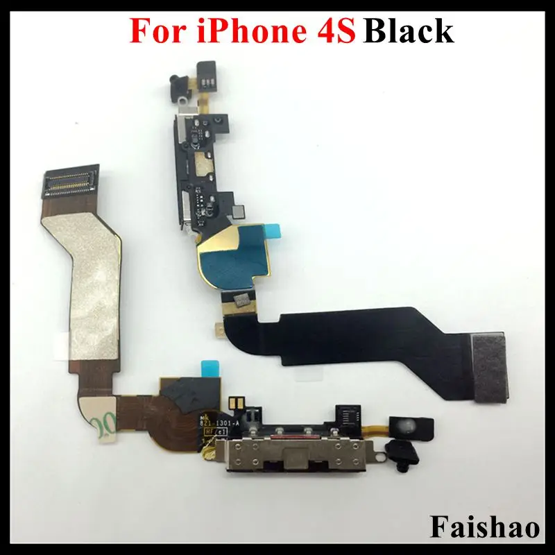 

Faishao High Quality USB Charging Port Dock Connector With Mic Flex Cable For iPhone 4S Black Replacement