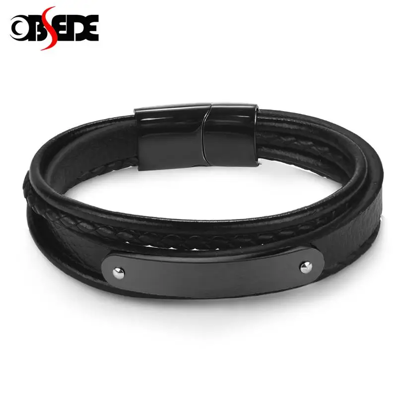 

Punk Men Bracelet Braided Leather Rope Stainless Steel Magnetic Clasps Bangle New Arrival Wristband Male Gift Jewelry Accessory