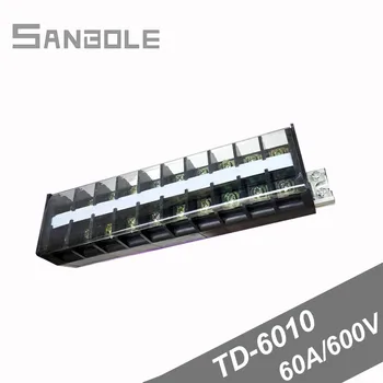 

Terminal block TD-6010 Connector Dual Row 60A/600V 10 Positions Connect Plug-in Unit Screw 4-10mm2 DIN rail mounting