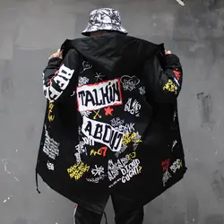 Осень Куртка с рисунком граффити длинное пальто Китай хип-хоп звезда Swag Tyga верхняя одежда пальто Us Размеры Xs-XL