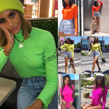 

Ladies Plain High Roll Turtle Neck Bodysuit Womens Long Sleeve Leotard Top
