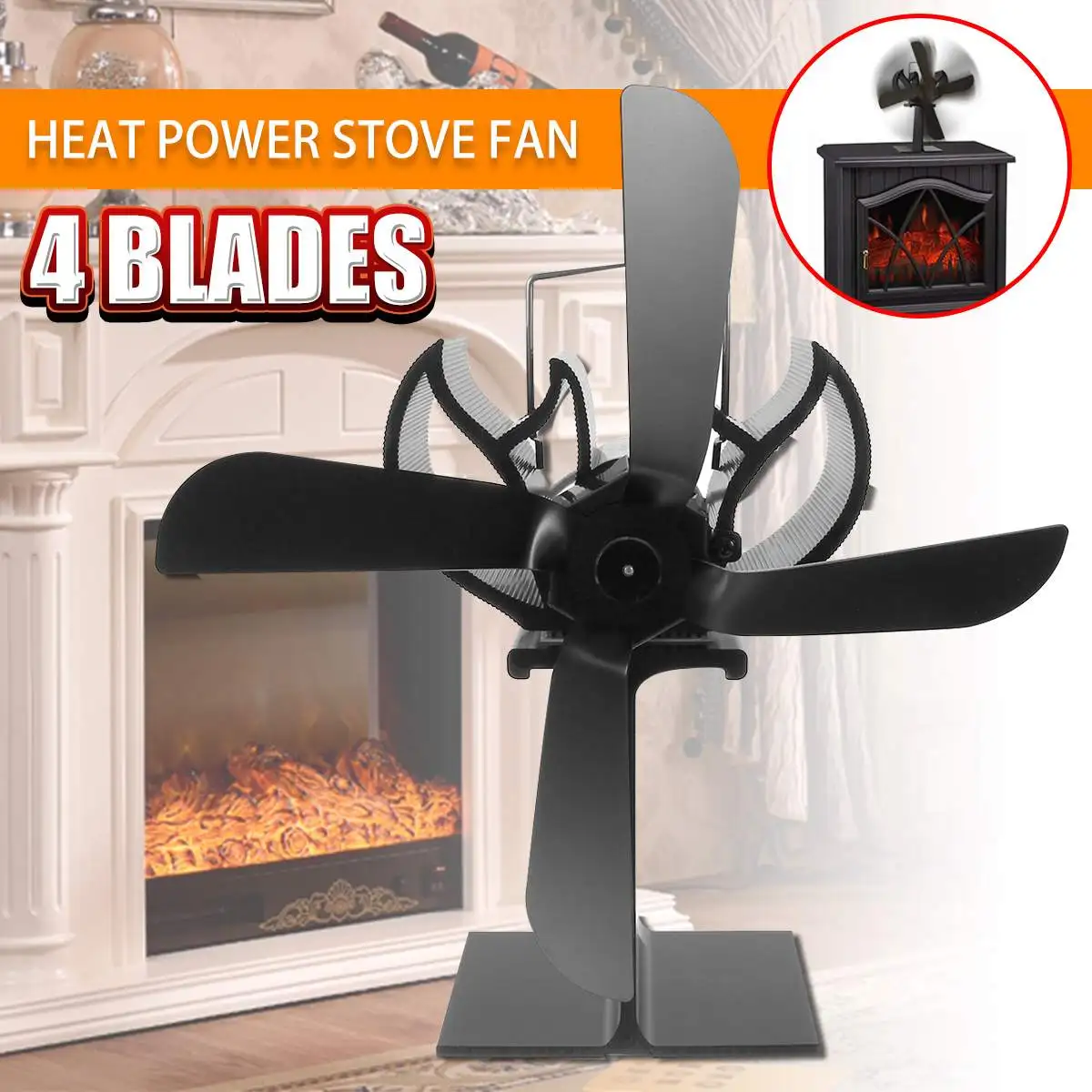

4 Blades Stove Fan Log Fireplace for Wood Log Burner Fireplace Ultra Quiet Heat Powered Eco Stove Top Fan