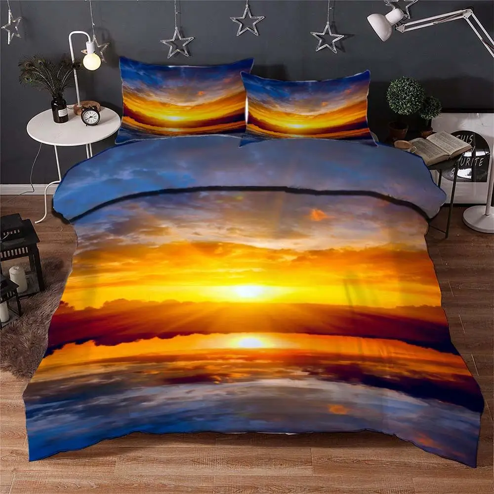 

customiza 3D Sunset seascape waterfall Bedding Duvet Cover Set Pillowcase Microfiber Soft Comforter Bedroom Single Queen King