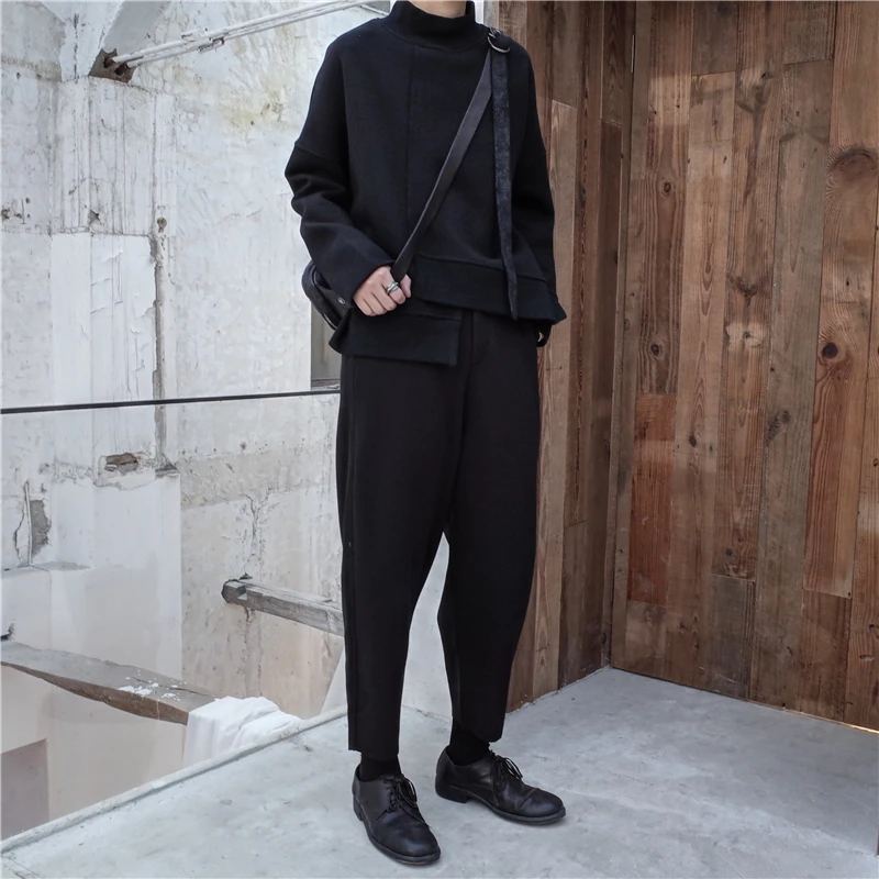  [EAM] 2020 New Spring High Collar Long Sleeve Black Loose Irregular Hem Large Size Sweatshirt Women