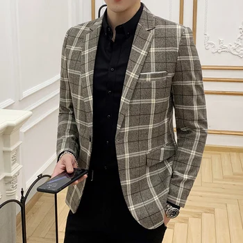

2019 Spring Fashion Lattice Mens Jacket Korean Slim Fit Sleeve Small Suit Black Blazer Masculino Man Blazer Hombre New Pattern
