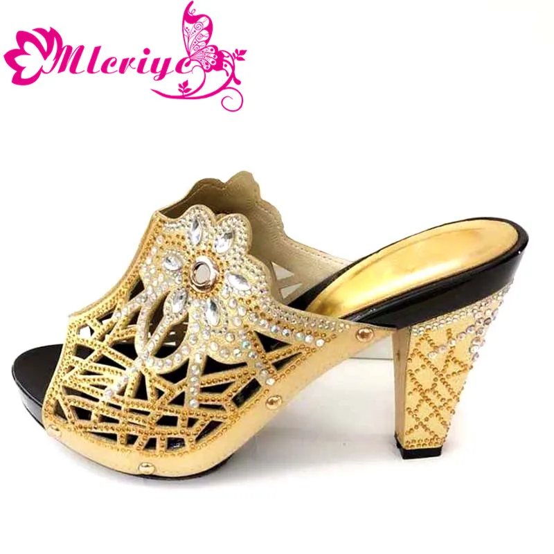 

2019 Summer High Heeled Shoes for Women Lady Sandals with Heels Slip on Shoes for Women Nigerian Women Shoe Decorated