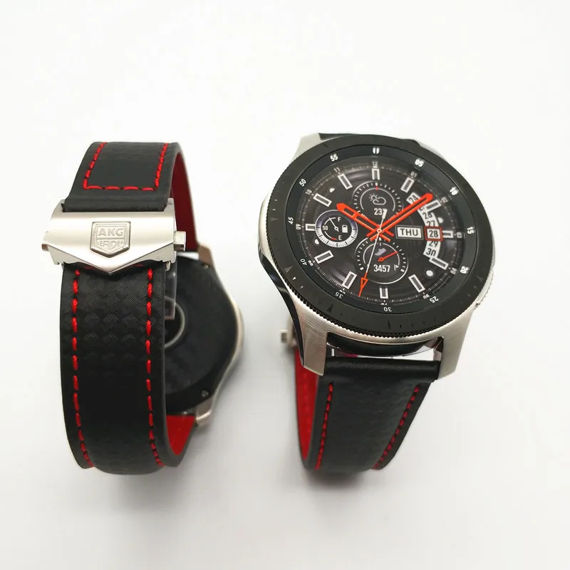 Newest Carbon Fiber Genuine Leather Watch Strap Band For Samsung Galaxy Watch 46mm 42mm Gear S3 Classic Frontier Huawei watch 2