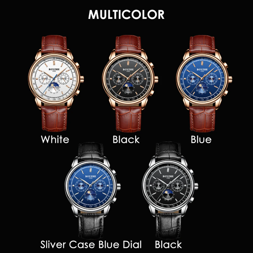 

BOYZHE WL008 Watch Brand Waterproof Business Full-automatic Mechanical Men Leather Wrist Watch with Gift Box