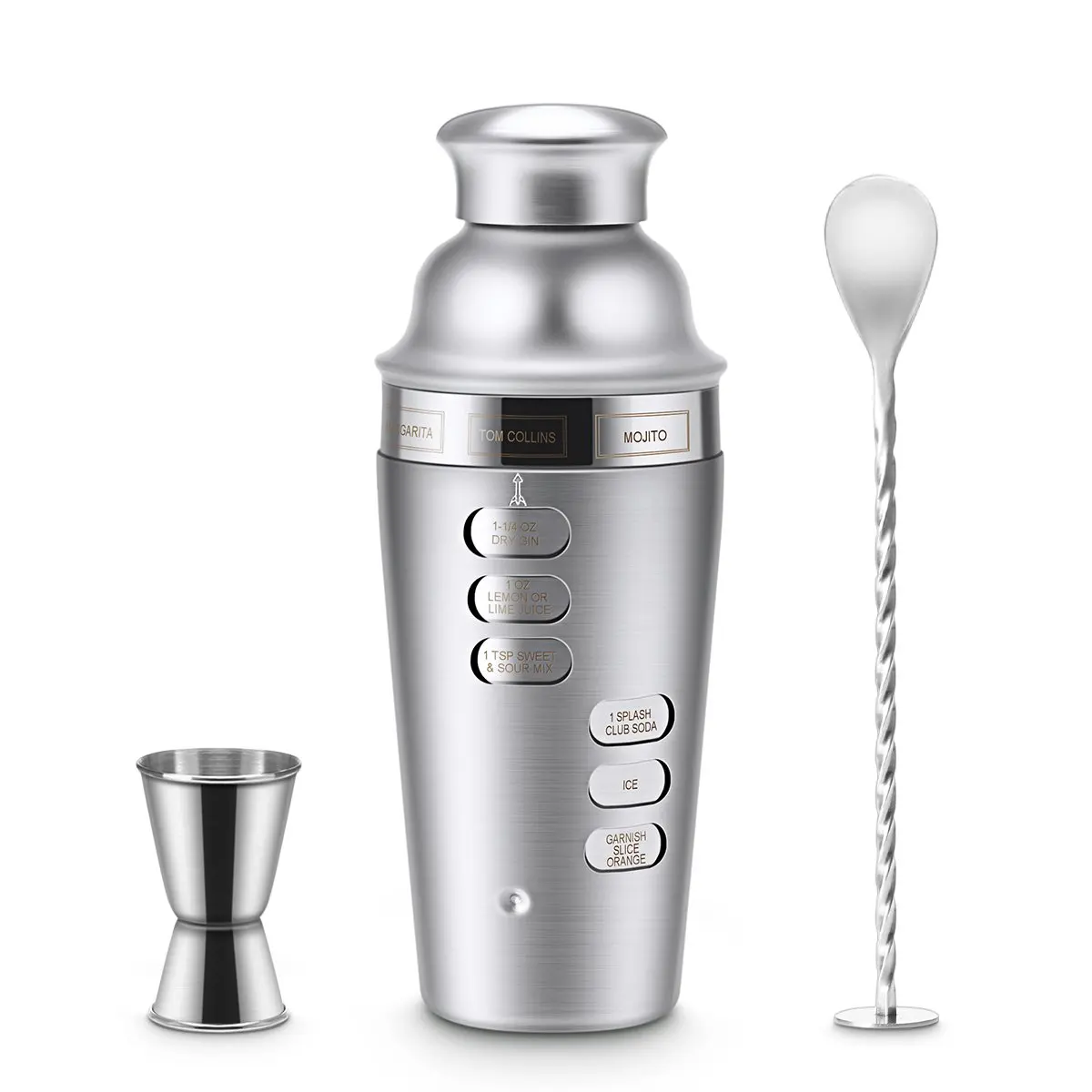

Cocktail Shaker Stainless Steel 24Oz Bar Set Kit 3Pcs Cocktail Shakers with Rotation Recipe Guide,Martini Tool Accessories Bui