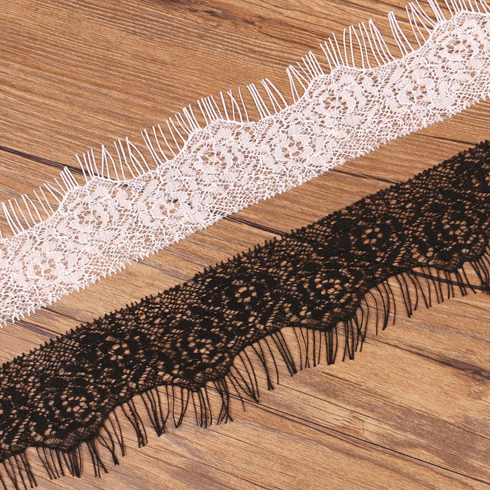 6 Meters/Lot Eyelash Lace Trim 5CM Wide Black White Embroidered Lace