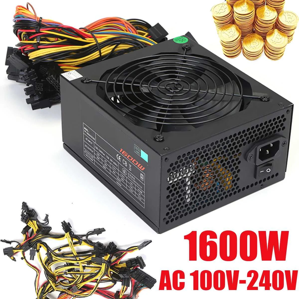 

1800W 90% Efficiency Power Supply For 6 GPU Eth Rig Ethereum Crypto Coin Miner Mining Antminer