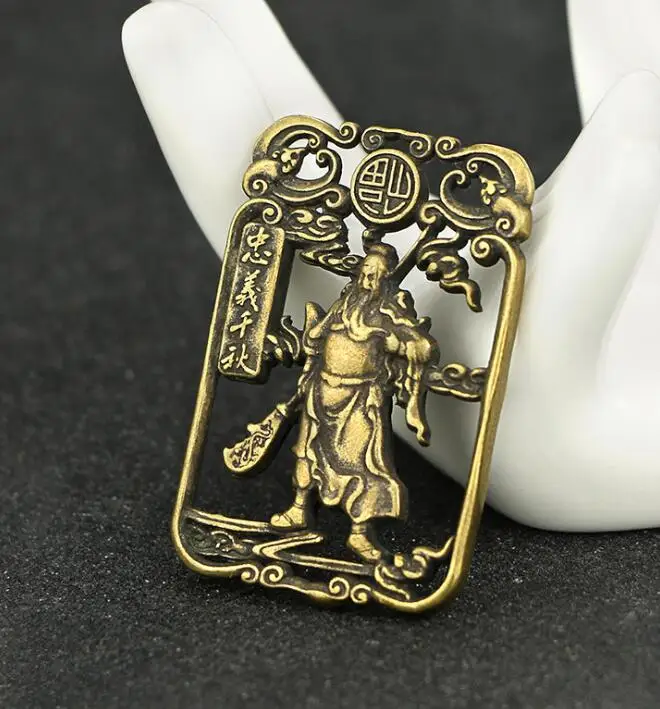 Китайская латунная резная карточка благословение Guan Gong Yu изысканные маленькие