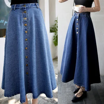 

New Pattern Woman Casual Single Row Kou Cowboy High Waist Half-body Skirt