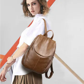 

Backpack Women Fashion Simple Trend PU Leather Backpacks Shoulder Bags Daypack For Female College Wind Large Capacity Package