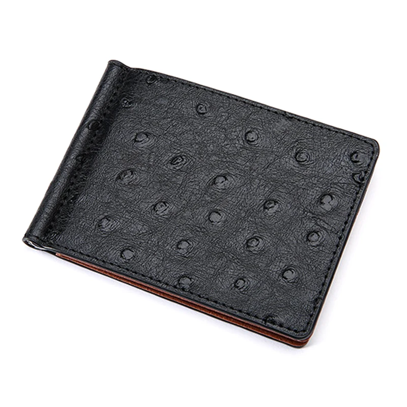 

Solid Men's Wallets ID Card Case Men Slim Money Clip Ostrich Pattern PU Leather Bifold Wallet Male