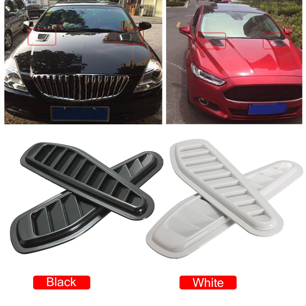 Black Car Decorative Air Flow Intake Scoop Turbo Bonnet Vent Cover Hood Fender