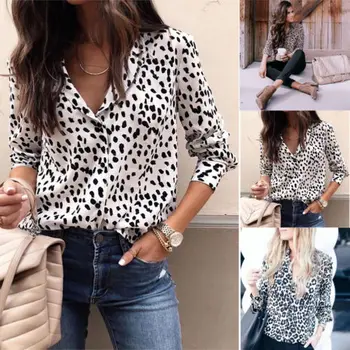 

Fashion Women Long Sleeve Leopard Blouse 2019 Size Plus Autumn Spring Ladies Streetwear Loose Shirt Dames Elegante Button Blouse