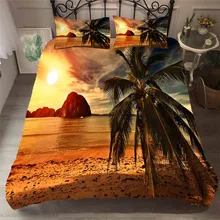 Bedding Set 3D Printed Duvet Cover Bed Set Beach Coconut Tree Home Textiles for Adults Bedclothes with Pillowcase #HL36 beach style dusk coconut tree pattern square shape pillowcase