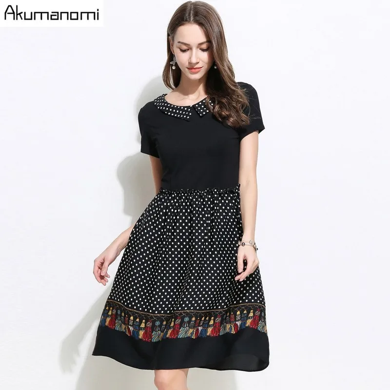

Plus Size Summer Chiffon Dress Womens 2019 Fashion Peter Pan Collar Stitching Short Sleeve Fake Two Party Dress Female Vestidos