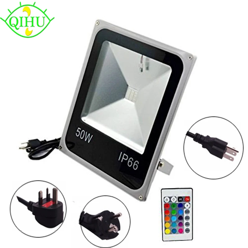 

RGB LED Outdoor Flood Light Waterproof Multicolor + 24key IR Remote 85-265V Ip65 Floodlights colored Wash Lamps Reflectors 1.8m