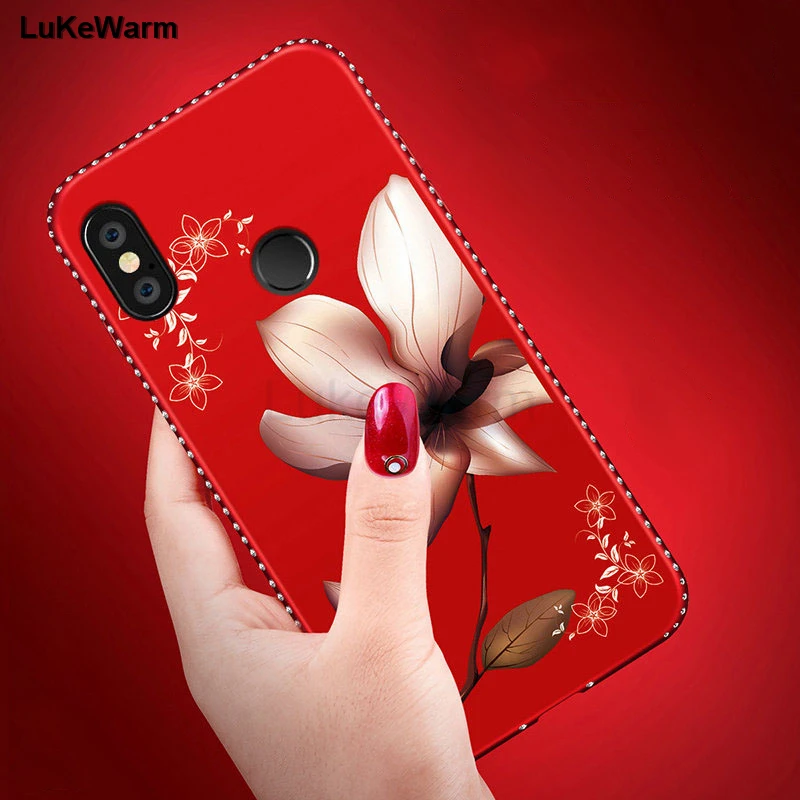 

case for Xiaomi Redmi Note 7 6 5 pro 5 plus 4x MI 8 A2 Lite MAX 3 2 A1 MI8 SE Pocophone F1 Silicone tpu flower Rhinestone cover