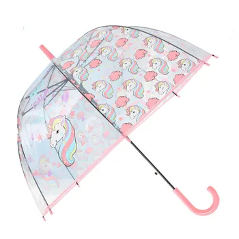 

New Unicorn Umbrella Cartoon Environmental Protection Transparent Umbrella Lady Straight Handle Umbrella Apollo Bird Cage Style