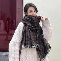 Клетчатый акриловый шарф Классический офисный кондиционер шаль женский 2018 зимний двухцелевой теплый шарф