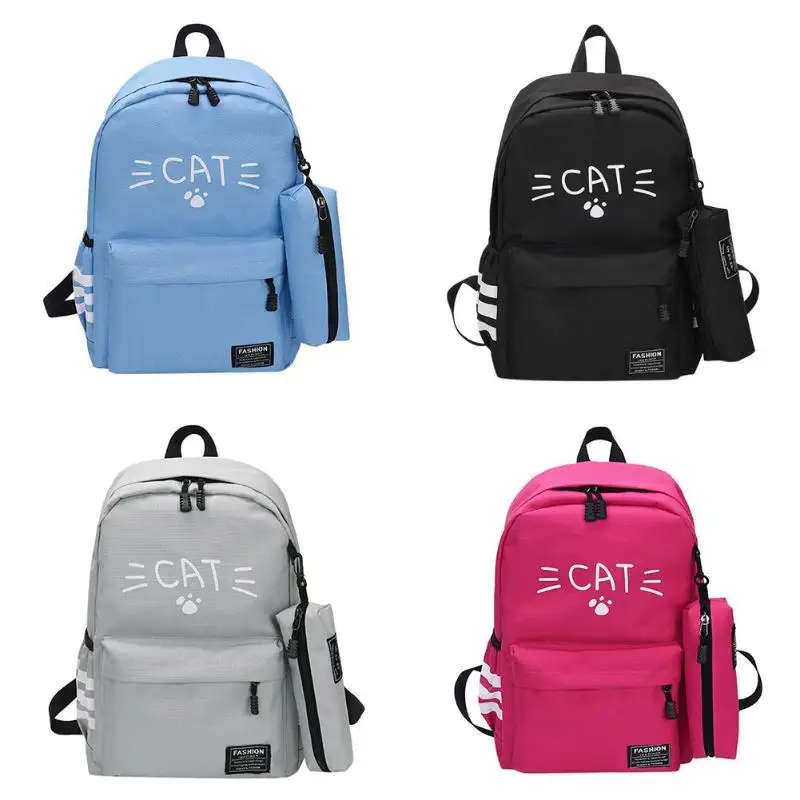 

Cute Cat Print Nylon Backpack Teen Girl Travel Shoulder Bags Women Rucksack