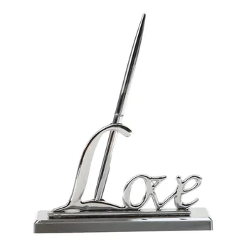 

LOVE Letters Oblique Pen Holder + Luxury Silver Tone Gel Ink Pen for Office/Wedding Decorative Signature Pen