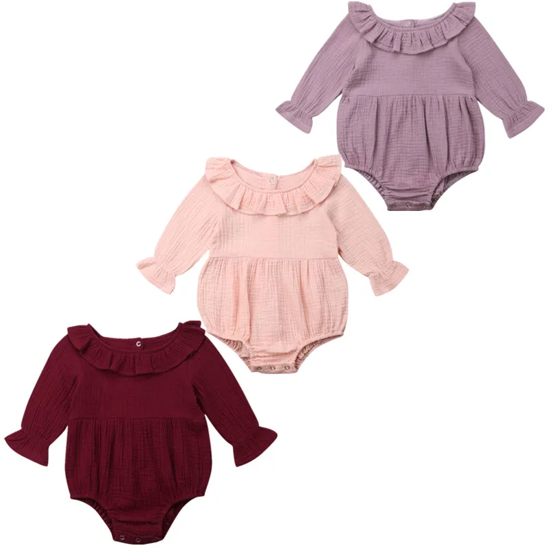 

Autumn Newborn Kid Baby Girl Long Sleeve Clothes Solid Romper Jumpsuit Sunsuit Outfit