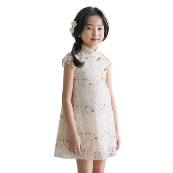 

simple china cheongsam 6 - 16 yrs baby girl floral qipao dress 2019 new children traditional ancient folk costume summer clothes