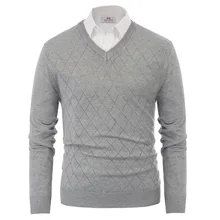 Для мужчин алмазов с выкройкой трикотаж для Демисезонный Повседневная футболка с длинным рукавом и v-образным вырезом, очень эластичные, тонкий теплый пуловер, вязаный свитер, топы