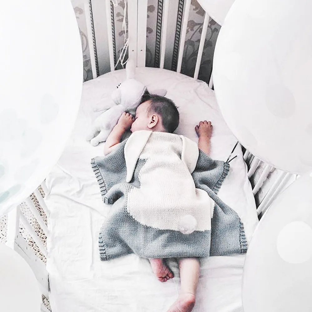 Baby Blankets Newborn Cotton Rabbit Ear Blanket Warm Knitted Swaddle Kids Bath Towel Baby Toys Infant Toddler Bedding Blankets