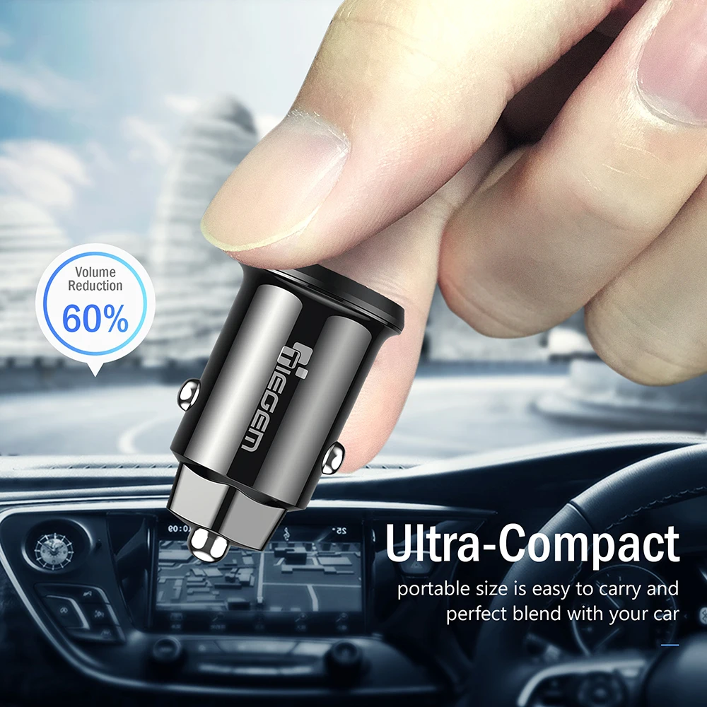 TIEGEM مصغرة المزدوج USB شاحن سيارة للجوال هاتف لوحي 3.1A العالمي سريع شاحن سيارة-مهايئ شاحن ل فون X XS 8 7