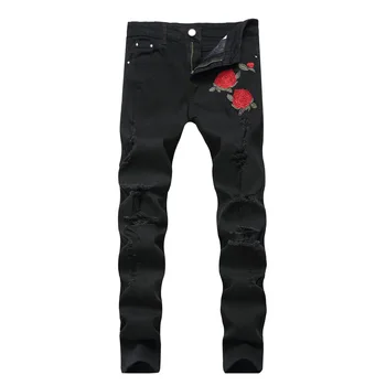 

Embroidery Men Jeans Black Denim Trousers Men Skinny Jeans Masculino