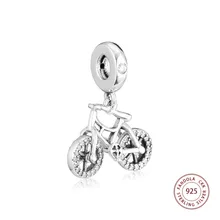 Fandola стерлингового серебра 925 Блестящий велосипед Висячие бусины для женщин 925 браслеты шарма ожерелье DIY ювелирные изделия