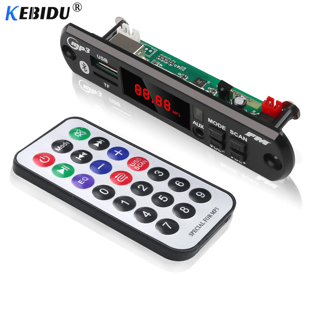 Беспроводной автомобильный Bluetooth декодер KEBUDI 5 В 12 MP3 WMA USB TF FM радио плеер цветной