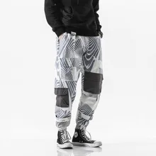 Весенние новые модные японский бренд печати Комбинезоны сшивание луч брюки мужские ноги повседневные спортивные брюки
