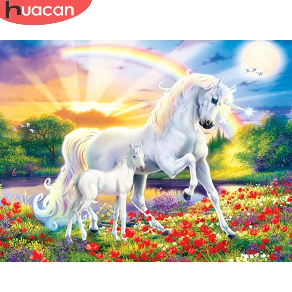 

HUACAN 5D DIY Full Square Diamond Painting Animal White Horse Rhinestone Mosaic Diamond Embroidery Cross Stitch Home Decor Gift