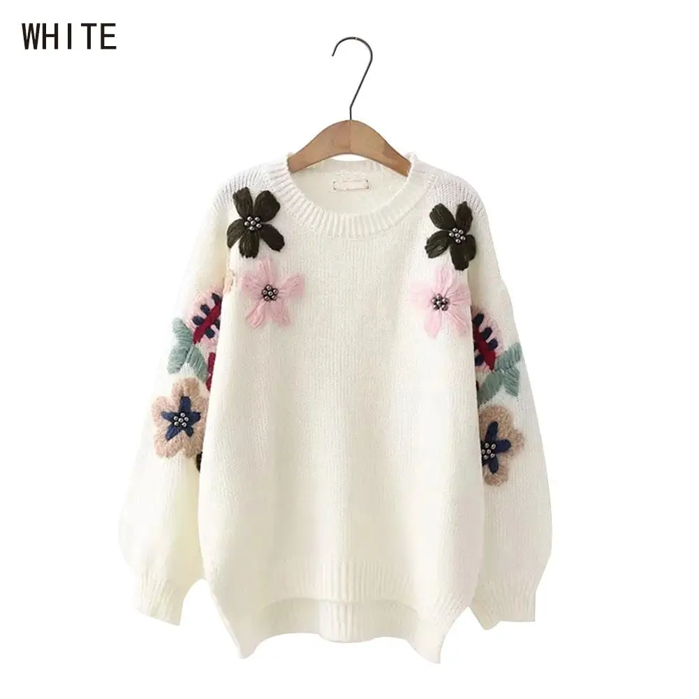 Flower Embroidery Sweater Women Fresh Fashionable Casual Warm Flower Embroidery Sweater For Female Student Autumn Winter Newly