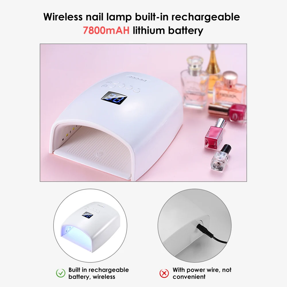 

48W Rechargeable UV LED Gel Nail Lamp Dryer Quick-Drying Wireless LCD Display 5 Timer Setting Nail Art Curing Lamp